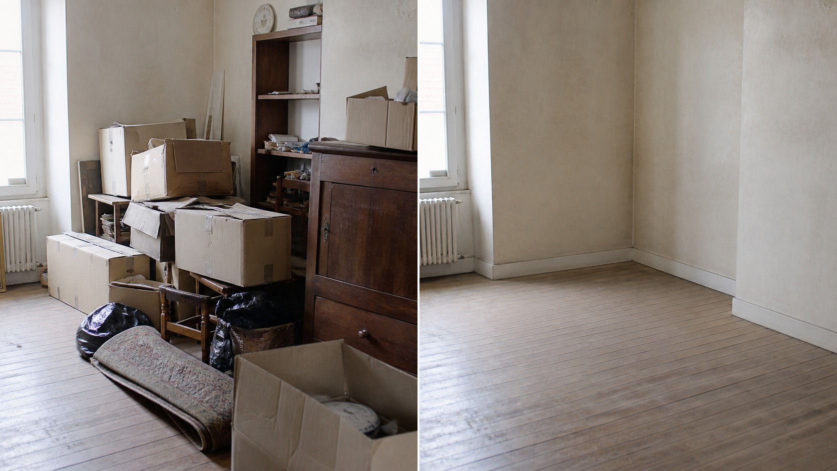 Salon avant et apres un debarras